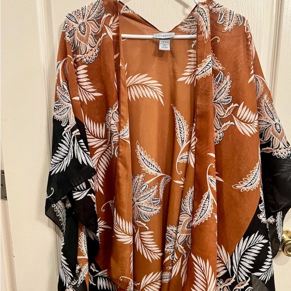 Catherine's Tops - Kimono Copper, White, and Black Plus Size One Size